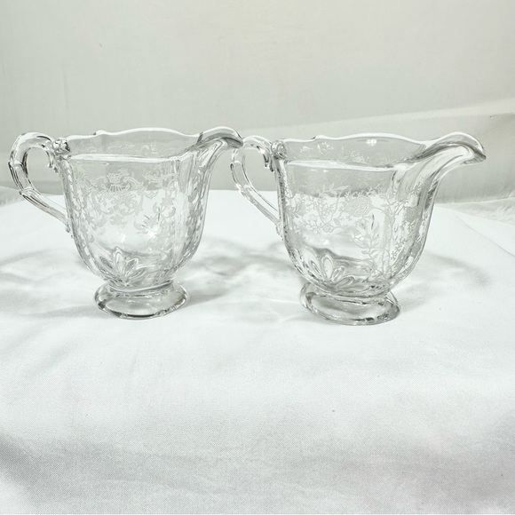 Fostoria Two Vintage Chintz Etched Glass Creamer Baroque - Picture 1 of 9